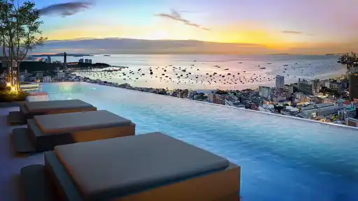 Developer visualization of the Grand BayView rooftop infinity pool overlooking Pattaya Bay